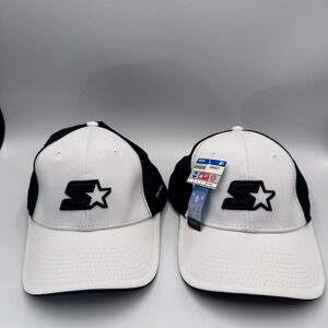 New Starter Dri-Star Mens Hats Set of 2 Black White Adjustable Baseball Caps